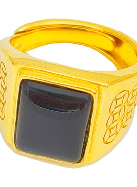 金包银男士戒指宽面开口貔貅调节