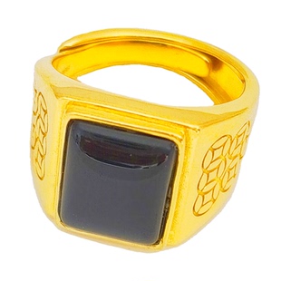 金包银戒指男貔貅龙戒吉言黄财神实心宽面开口板戒足黄包金可调节