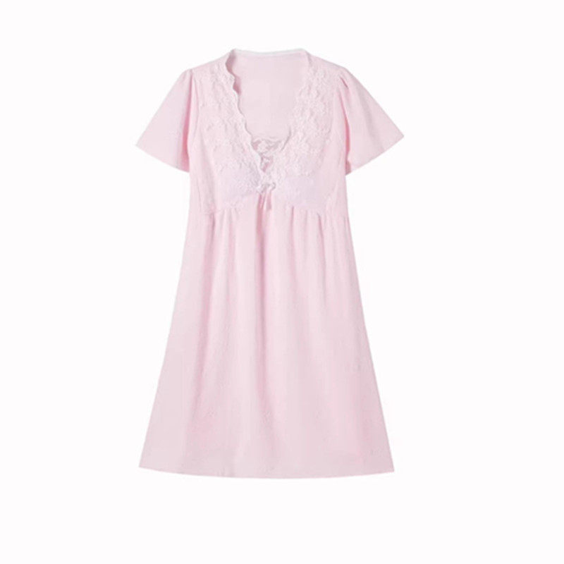 短袖V领睡裙家居服胖mm性感夏