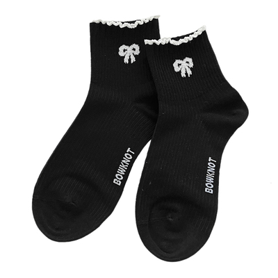 袜子女款春秋蝴蝶结木耳边短筒袜