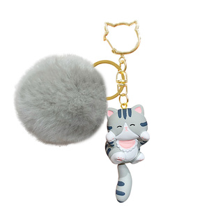 2025年新款猫咪毛绒汽车钥匙扣女生小饰品创意可爱钥匙链书包挂件