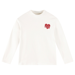 BarryBanny女童德绒打底衫秋季高弹新款半高领刺绣印花内搭上衣女