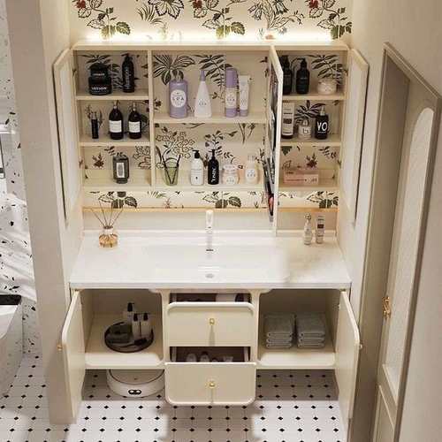 橡木洗手池洗漱台浴室镜柜陶瓷洗脸盆收纳柜卫浴盆柜组合智能一体