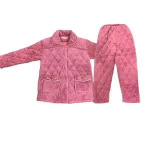 女士秋冬季款棉袄睡衣中老年人三层加厚珊瑚绒保暖妈妈套装家居服