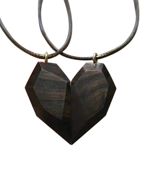 一生一世檀木心形情侣磁铁吊坠