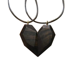 一生一世檀木心形情侣吊坠磁铁镶嵌黑檀木质项链男女朋友礼物刻字