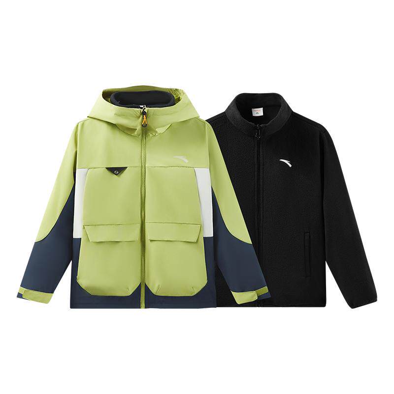 安踏儿童晴雨甲外套2025冬装新款摇粒两件套三合一户外防风雨外套