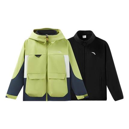 安踏儿童晴雨甲外套2025冬装新款摇粒两件套三合一户外防风雨外套