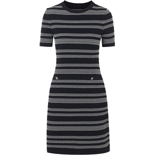 朗姿复古条纹法式别致高级感修身显瘦连衣裙年春季裙子女