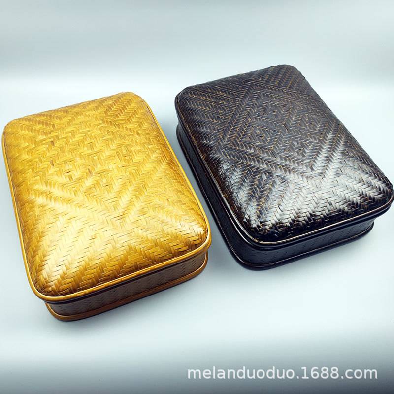 日式茶具漆器茶盘盒竹编食品收纳盒手工竹盒茶筐收纳道具盒保存