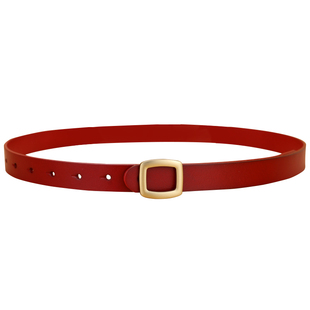红色皮带女士真皮头层纯牛皮本命新年礼物简约装饰配裙牛仔裤腰带