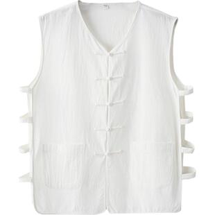 夏薄款亚棉麻中式背心唐装马甲盘扣复古老北京汉衫马褂中老年男装