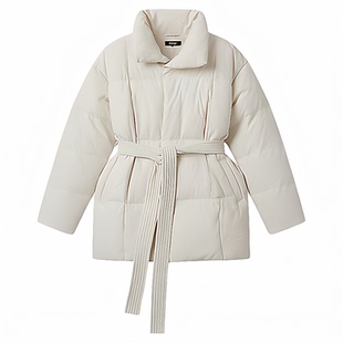 腰带立领白鸭绒羽绒服女冬季设计感短款收腰显瘦白色外套2025新款