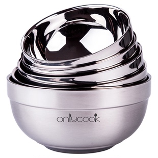onlycook 304不锈钢碗食品级防烫韩式儿童宝宝防摔小饭碗餐具家用