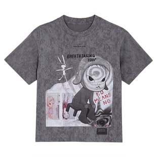 edo一度童装2026夏季新款男女童卡通印花宽松T恤儿童亲子装短袖潮