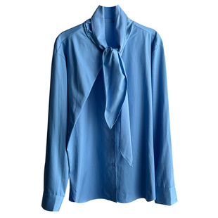巨美的法式通勤衬衫不对称飘带叠穿内搭衬衫女春季蓝色高级感上衣