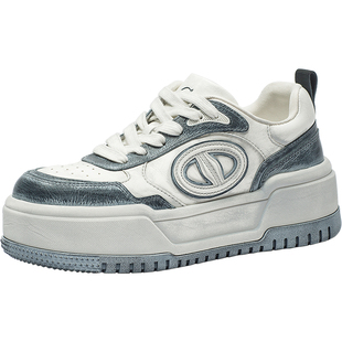 CDF女鞋2025春季新款真皮时尚潮流厚底板鞋做旧擦色休闲运动鞋女