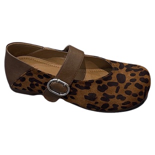 复古绒皮~真皮平底玛丽珍鞋女2025秋新款时髦圆头皮带扣浅口单鞋