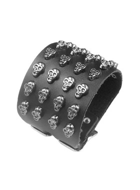 杀马特银色五角星朋克黑宽皮手链