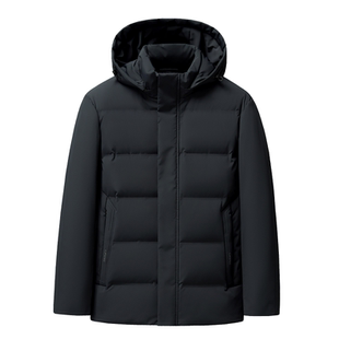 花花公子短款羽绒服男连帽加厚保暖外套商务时尚藏青色秋冬季新款