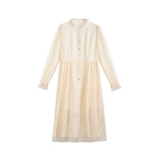 紫涵肌理感提花衬衫连衣裙女秋季新款休闲轻国风长袖中长款网纱裙