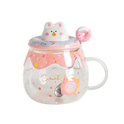 臻旺耐高温玻璃杯带盖勺吸管水杯