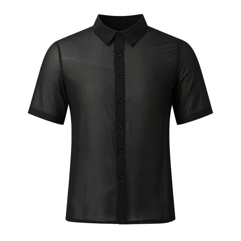 2026夏欧美男士性感透视短袖衬衣薄款透气夜店演出上衣Men shirt