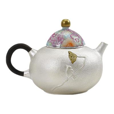纯手工一张打泡茶壶纯银999