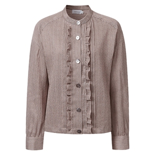 VGRASS维格娜丝春季新款空气泡泡感肌理荷叶边衬衫小圆领气质上衣