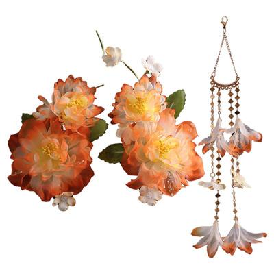 古风橙色花朵流苏发夹