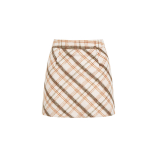 包洁仪同款Kroche 黄油曲奇格调 羊毛混纺 撞色格纹A字毛呢半身裙