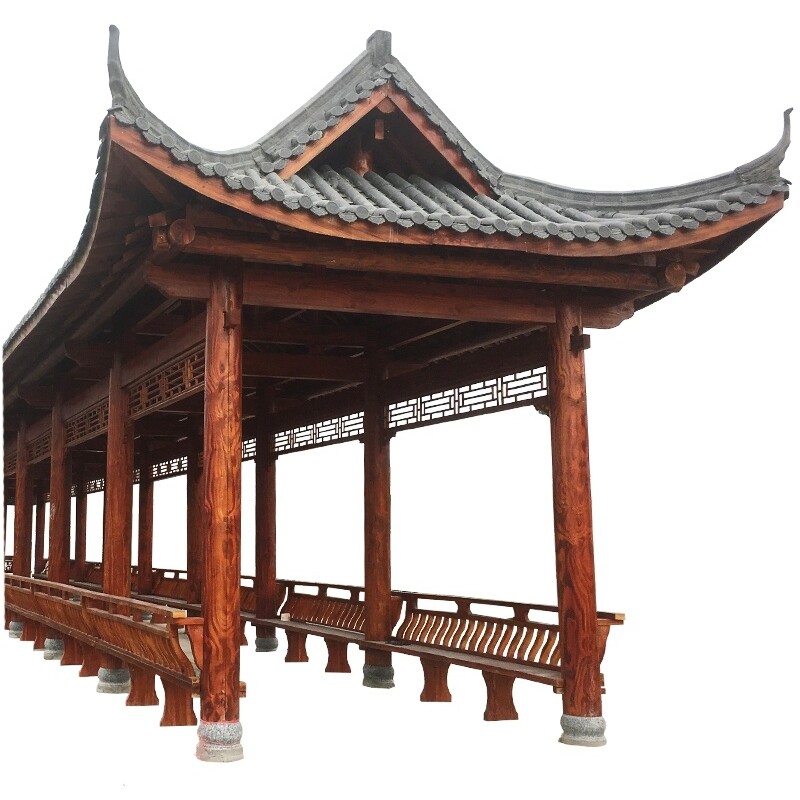 户外青瓦古建长廊园林景观连廊仿古廊亭庭院防腐实木复古水榭亭廊
