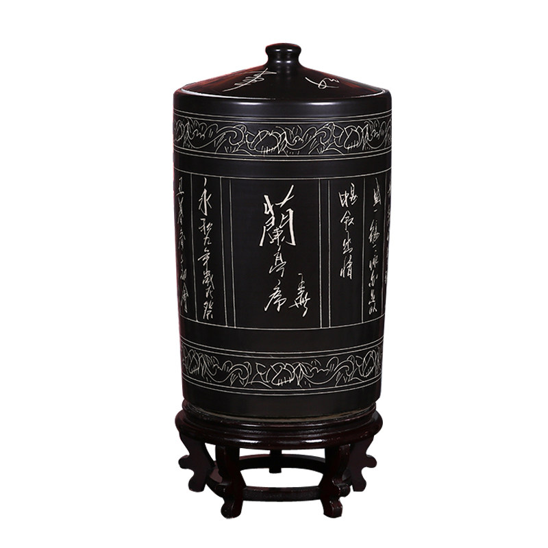 景德镇陶瓷器茶叶缸米桶50/100斤家用米缸带盖密封储物罐防虫摆件