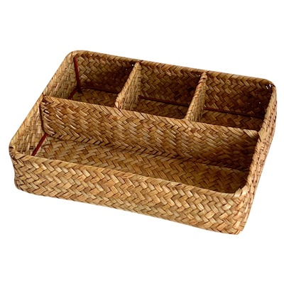 日式海草编织桌面分格收纳盒