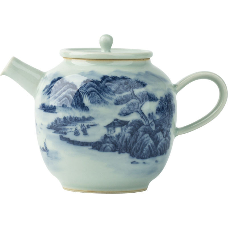 三勤堂釉下青花陶瓷单人茶壶