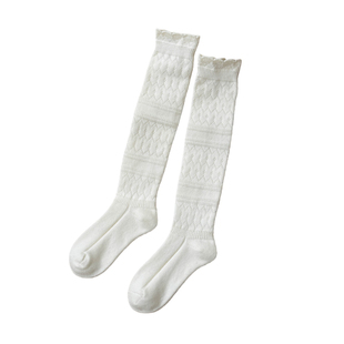 日系复古镂空羊毛小腿袜子女秋冬保暖配靴子长筒靴袜堆堆中筒长袜