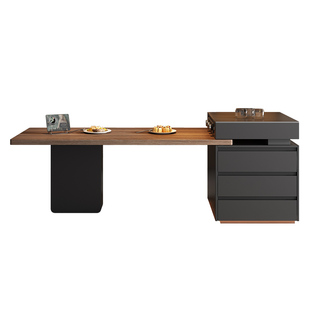 意式极简可伸缩岛台餐桌一体家用微波炉多功能复古中导高级感倒台