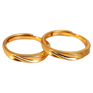 古法仿真黄金色沙金情侣对戒轻奢简约开口指环可调节戒指结婚首饰