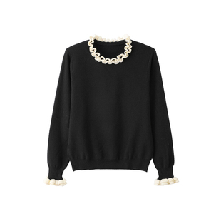 2025秋冬木耳领打底衫高级感内搭可外穿针织衫女漂亮减龄花边毛衣