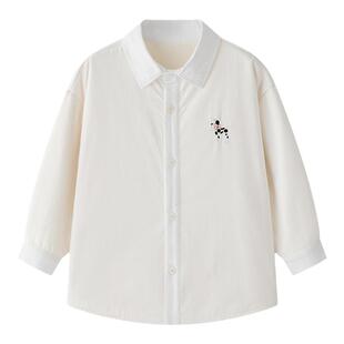 虾酱麻麻男童加绒白衬衫秋冬款2024新款宝宝卡通刺绣儿童长袖衬衣
