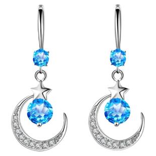 925纯银星星月亮耳钉耳环女耳坠2021新款潮气质冷淡风防过敏耳饰