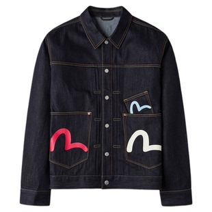 EVISU福神 2025秋季男士海鸥印花多口袋纯棉翻领牛仔夹克外套