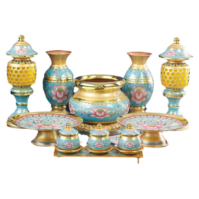 蓝色合金佛具用品套装