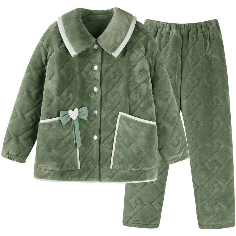 睡衣女冬季珊瑚绒夹棉加厚家居服