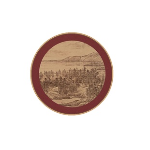 宋代美学书房茶室挂画客厅餐厅装饰画见山舍得圆形字画玄关山水画