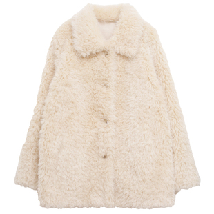 01/04 0点ohmyloli奶油色翻领纽扣复合麂皮绒环保皮草