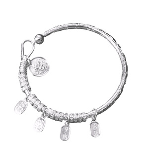 嘉亿珠宝足银999吉言财神盘缠手镯纯银平安喜乐纳福招财开口银镯