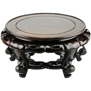 新古典红木圆形底座黑檀木实木花架花瓶花盆鱼缸托架奇石木雕摆件