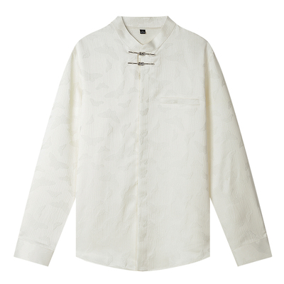 新中式立领长袖衬衫男国风提花