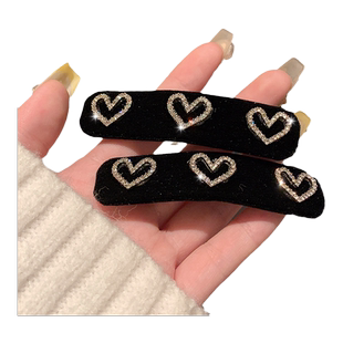 法式秋冬款复古优雅镶钻爱心丝绒BB夹韩国新款小众字母刘海碎发夹